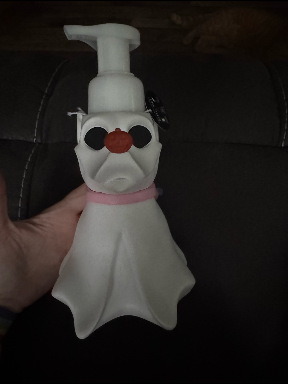 Bath & Body Works White Ghost Soap Dispenser with Pink Collar and Red Nose